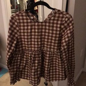 Goodnight Macaroon Brown Checkered Shirt